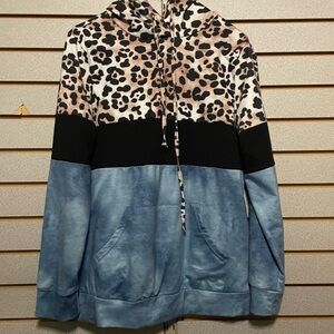 Women’s Blue‎ Black Leopard Print Hoodie Boutique Size Medium